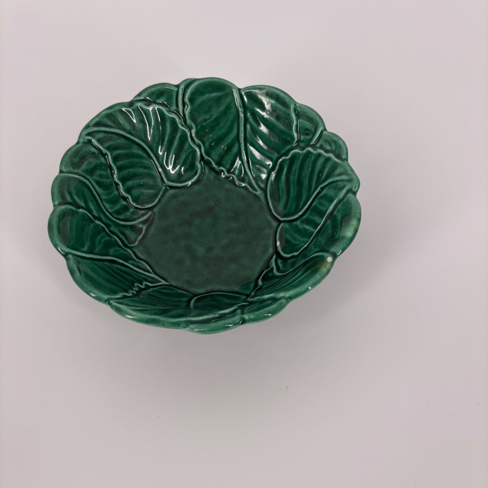 Vintage Nasco Green Cabbage Leaf Ceramic Bowl Made in USA No 90 Majolica 6"x2.5"